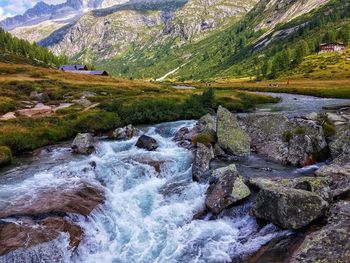 Scenic view of river flowing through rocks