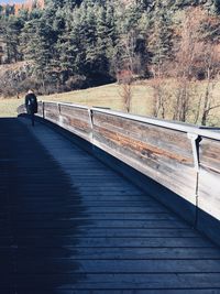 Rear view of man standing on footbridge