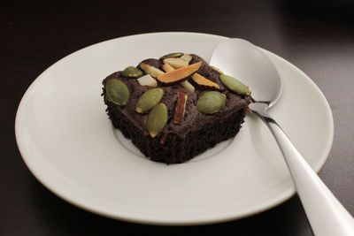 Close-up of dessert in plate on table