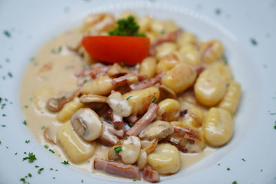 Close-up of pasta served in plate