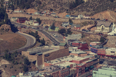 High angle view of buildings in city