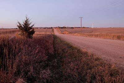 Scenic view of field against clear sky