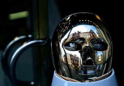 Close-up of human skull gold mask 