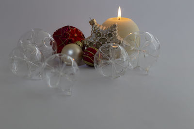 Close-up of christmas decorations on table