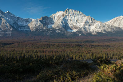 Scenic view of snowcapped mountains against sky