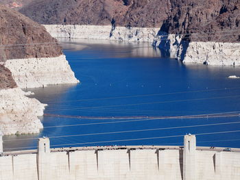 Hoover dam  road way   blue water  limescale