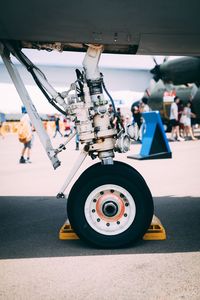 Close-up of airplane wheel