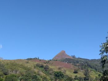 Scenic view of mountains against clear blue sky