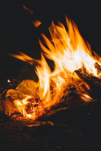 Close-up of bonfire at night