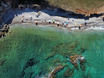 High angle view of people on beach