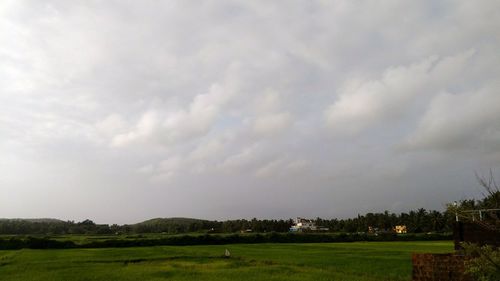 Scenic view of green landscape against sky