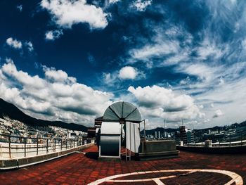 Buildings against cloudy sky