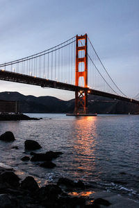 View of suspension bridge over river