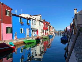 Boats moored in canal