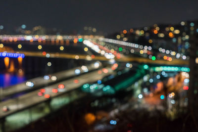 Defocused image of illuminated city at night