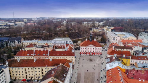 High angle view of townscape against sky during winter