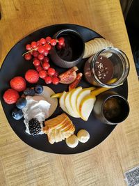 High angle view of breakfast on table