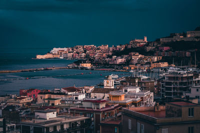 High angle view of city at waterfront