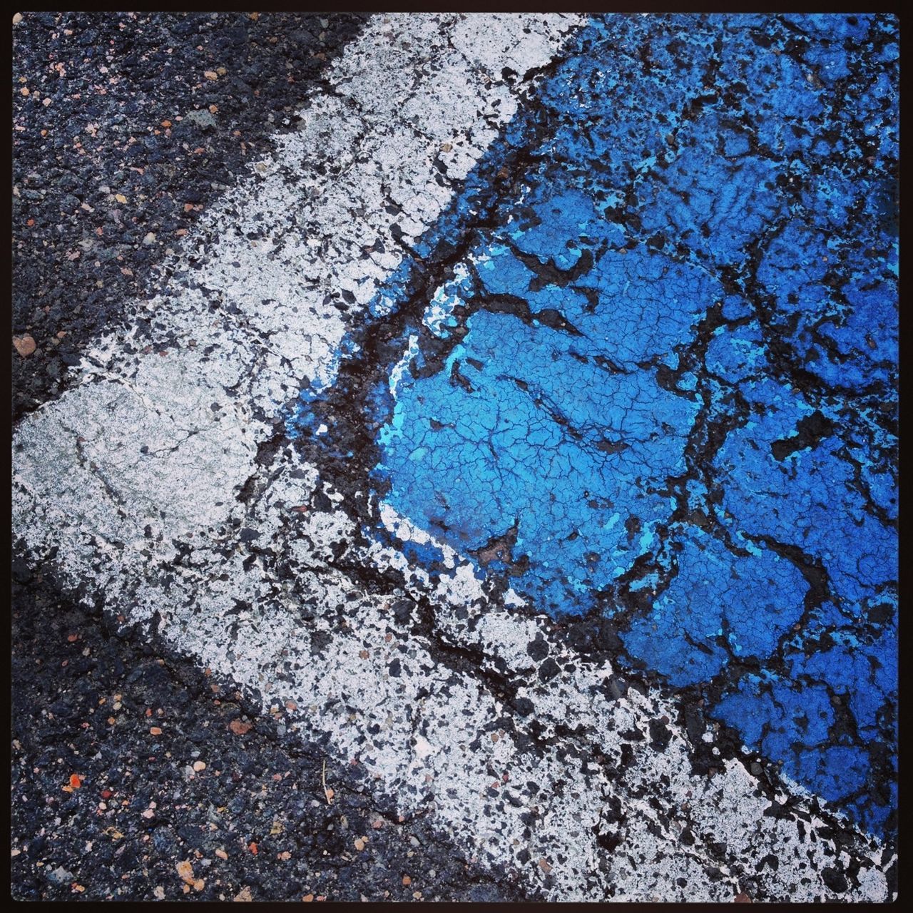 transfer print, high angle view, auto post production filter, water, puddle, street, wet, reflection, day, outdoors, asphalt, nature, road, rain, no people, elevated view, transportation, textured, weather, season