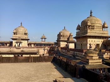 Low angle view of historic building against clear sky