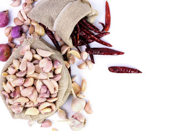 High angle view of food against white background