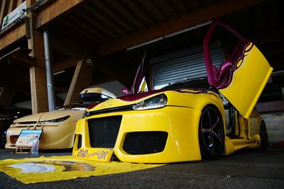 Yellow car at night