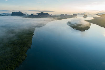 Scenic view of lake against sky during sunset