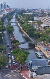 High angle view of bridge over river in city