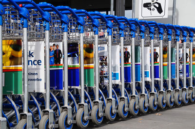 Luggage carts in row at airport