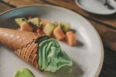 Close-up of food in plate on table