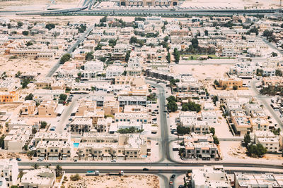 High angle view of buildings in city