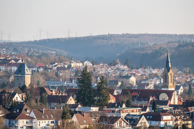 High angle view of townscape against sky