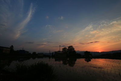 Scenic view of silhouette landscape against sky at sunset