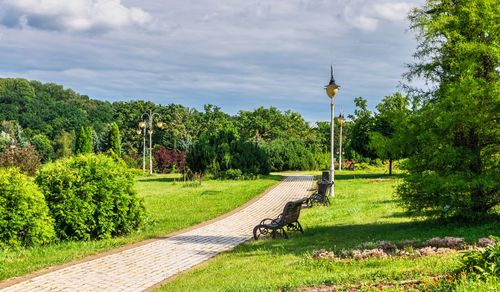  feofaniia park and the cathedral of st. panteleimon in kyiv, ukraine, on a sunny summer day