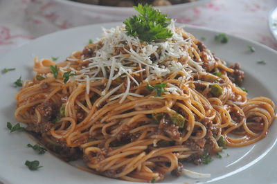 High angle view of meal served in plate