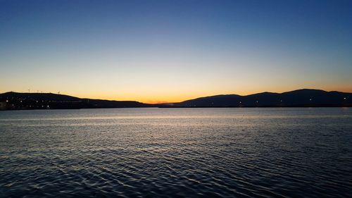 Scenic view of sea against clear sky during sunset