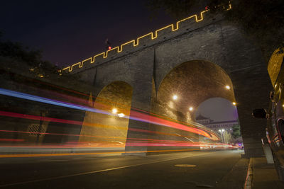 Light trails on road at night