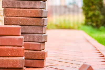 Brown clinker paving stones for laying paths in the garden. german brick