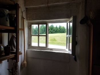 Trees seen through house window at home