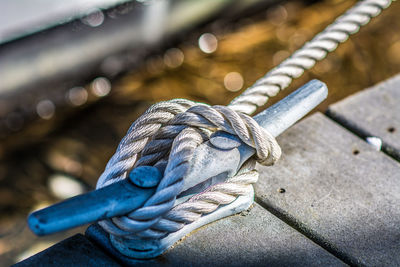 Close-up of ropes tied on rope