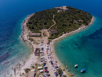 High angle view of people on beach