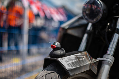 Close-up of bicycle on metal