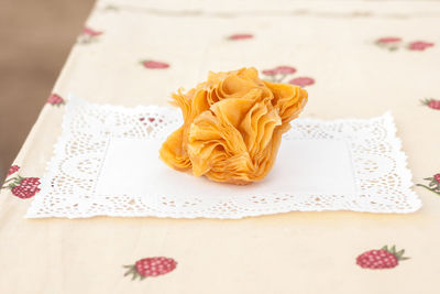 High angle view of roses on table