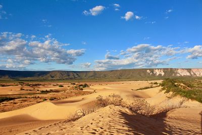 View of desert against cloudy sky