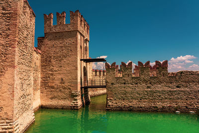 View of the scaliger castle in sirmione on lake garda in italy.