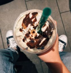 High angle view of preparing food