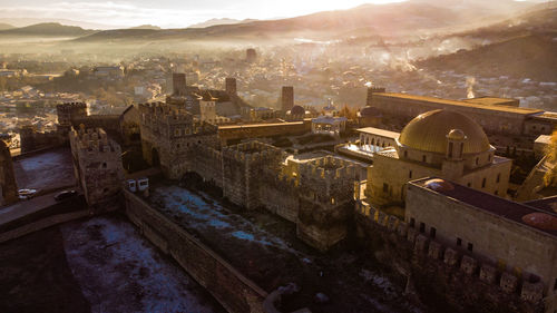 High angle view of buildings in castle 