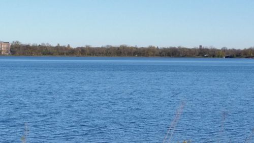 Scenic view of blue sea against clear sky