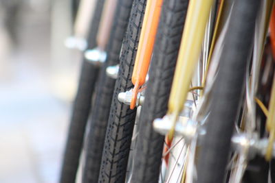 Close-up of bicycle on railing