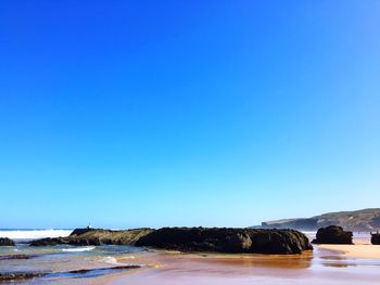 Scenic view of sea against clear sky